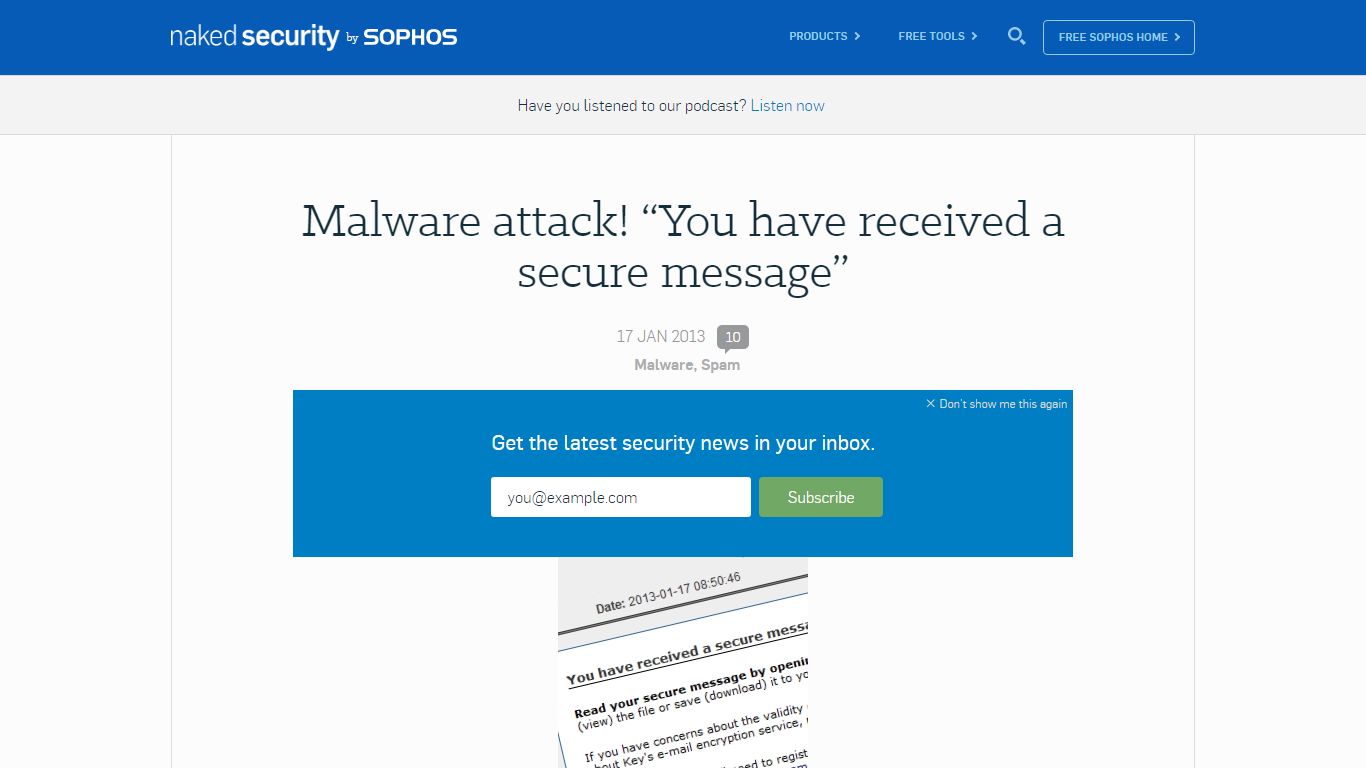 Malware attack! “You have received a secure message” - Naked Security