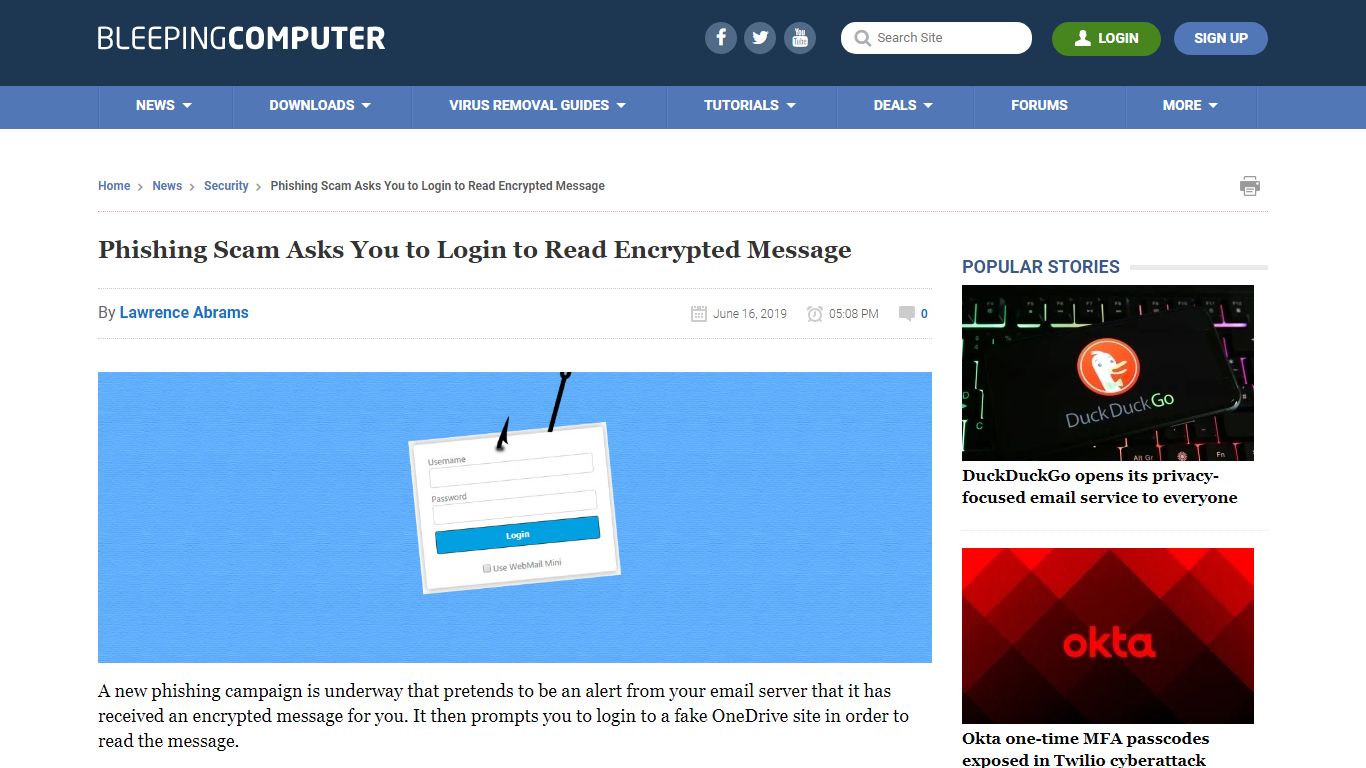 Phishing Scam Asks You to Login to Read Encrypted Message